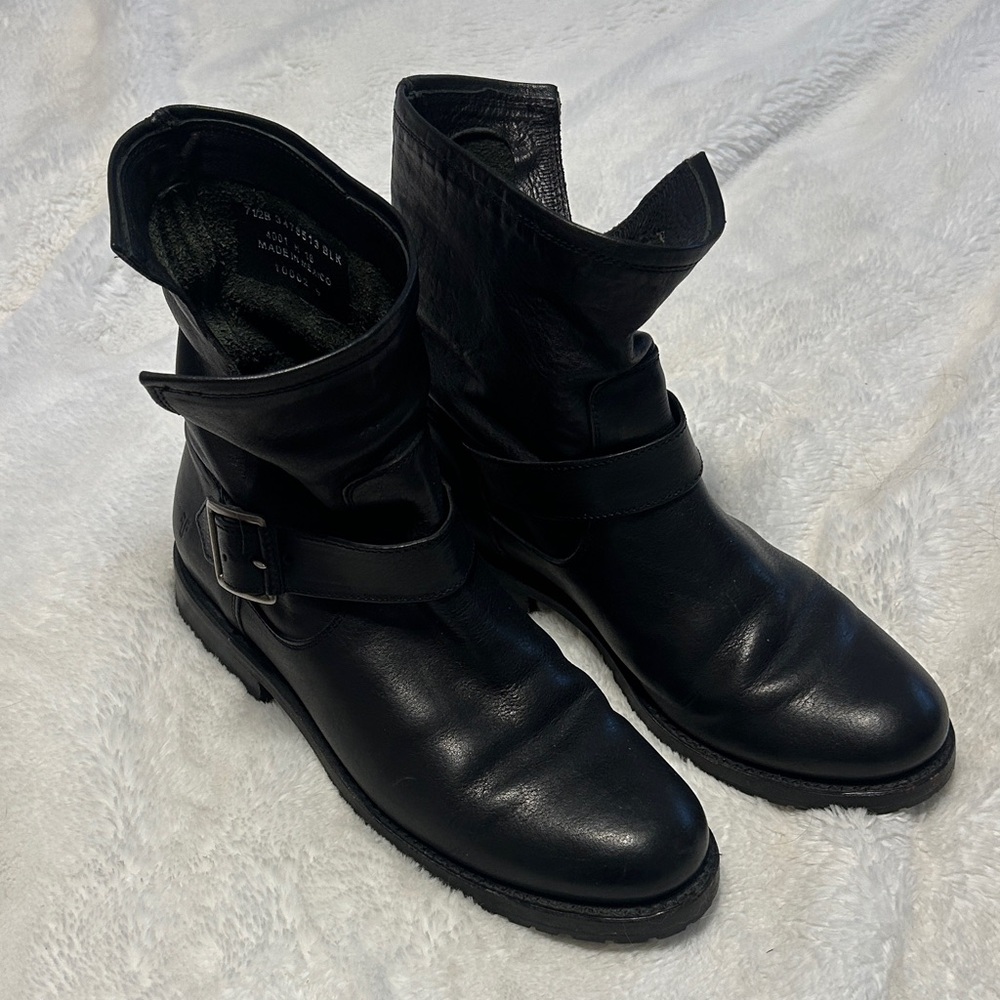 Frye and Co. Veronica Black Leather Buckle Ankle Booties